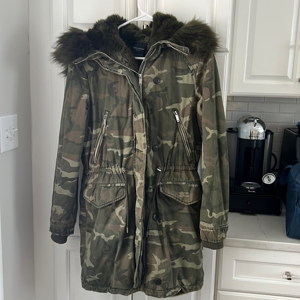Zara Camo Army Green Fur Coat